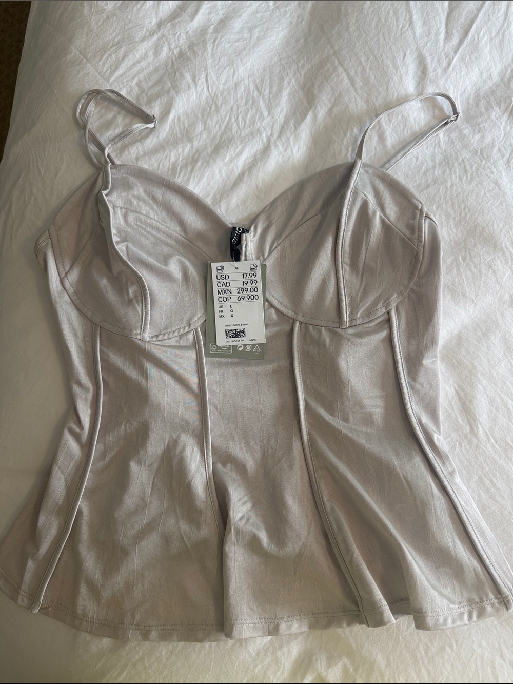H&M Satin-Effect Bustier Cami Top in Light Beige